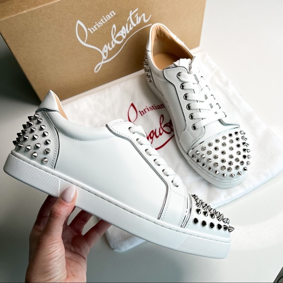 Christian Louboutin Vieira Embellished Leather Spike Sneakers - Picture 8 of 13